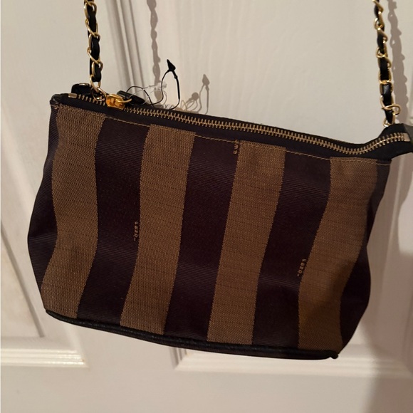 Fendi Brown and Black Striped pouch - with insert, chain and bag prot - Picture 2 of 11